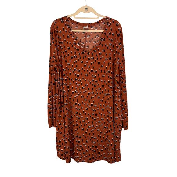 Sew In Love Dresses & Skirts - Sew in Love Dress Womens 2X Plus Brown Long Sleeve Diamond Print V-Neck Casual
